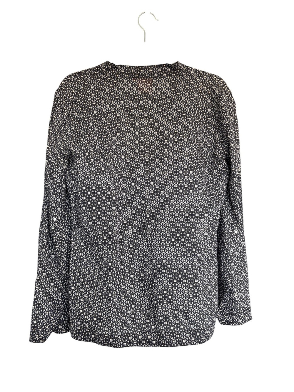 Tory Burch Printed Cotton Tunic Blouse Size 4 Blue White Logo Print Top - Picture 5 of 7
